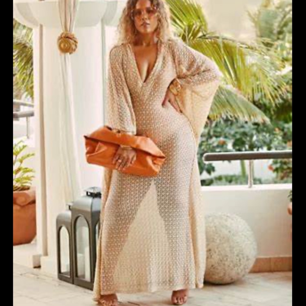 Fashion to Figure Beige Maxi Dress with Deep V-Neck